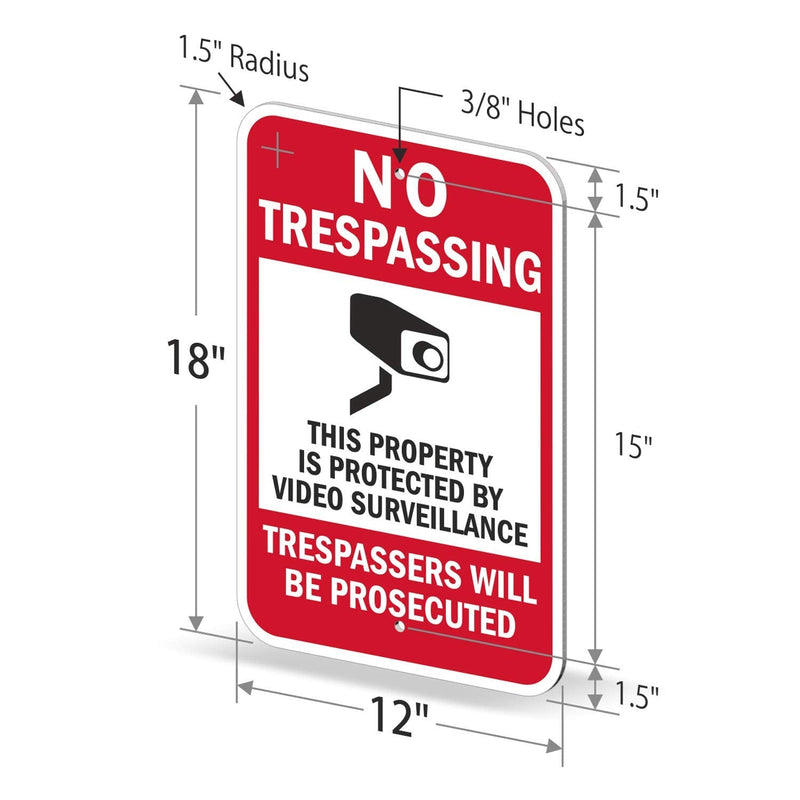 SmartSign - T1-1074-EG_12x18 “No Trespassing - This Property is Protected by Video Surveillance, Trespassers Will Be Prosecuted” Sign | 12" x 18" 3M Engineer Grade Reflective Aluminum 12" x 18" 3M Reflective Aluminum 12" x 18"