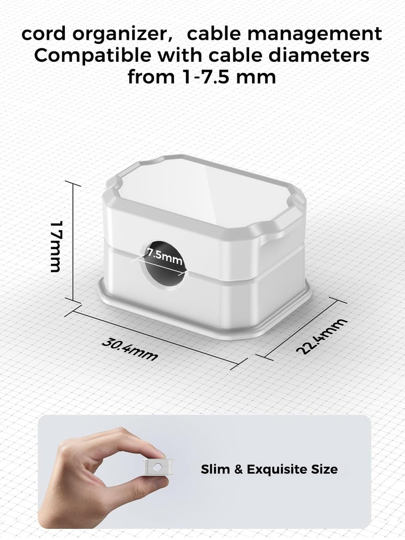 [Australia - AusPower] - 6 Pack Elastic Cable Clips [auto Tighten] Cable Holder, Desk Cable Management, Cord Organizer for Home Office Desk Phone car Wall Mounted Desktop nightstand Cable Management?White 6 