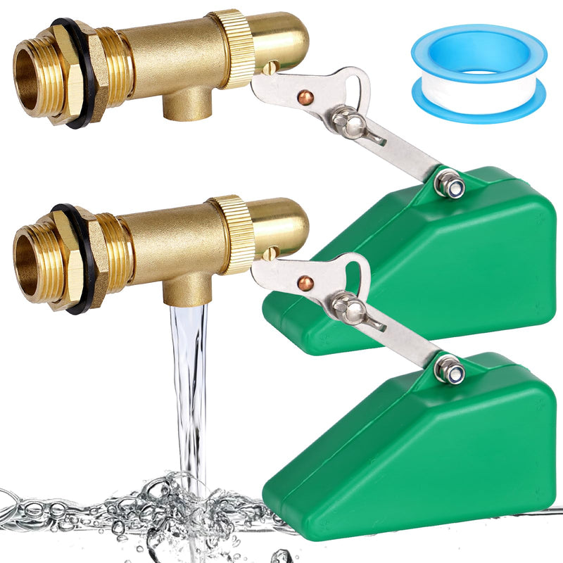 3/4 Inch Float Valve, Brass Water Float Valve for Water Tank, Float Ball Valve with Adjustable Arm for Livestock Waterer, Fountain, Aquarium, Aquaculture, Auto Water Level Control (2, green) 2