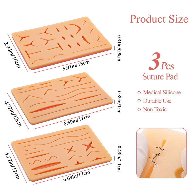 [Australia - AusPower] - Suture Practice Pad with Wounds, 3 Layer, 3-Piece Training Kit Hard to Rip, Tear or Break for Medical Students and Veterinarians 