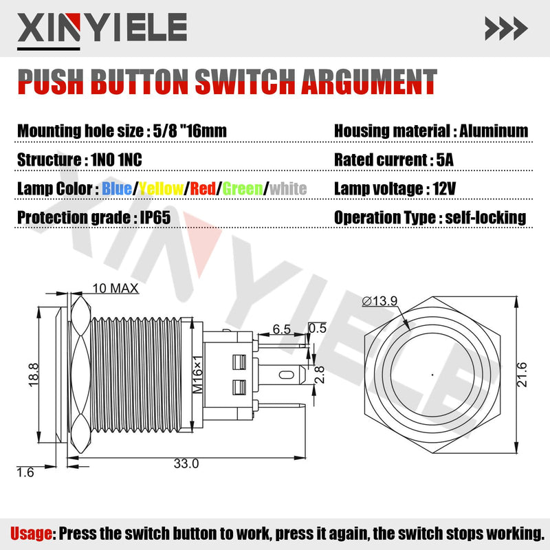 [Australia - AusPower] - 16MM Latching 12V Push Button Switch On Off,Waterproof with LED Light Power Button Switch for car?0.63" Mounting Hole with Wire Socket Plug Self-Locking(Ring Red LED/Black Shell? 