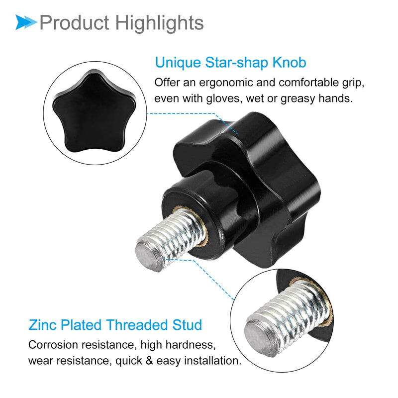 [Australia - AusPower] - Star Clamping Knobs, M10 x 20mm Male Thread 48mm Head, Plastic Thumb Screw Grip Hand Knobs Threaded Bolt Black - (Applications: for Lathe Machinery), 2-Pieces M10 x 20mm x 48mm 