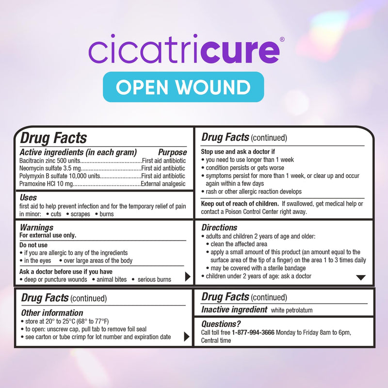 [Australia - AusPower] - Cicatricure Open Wound Care, First Aid Antibiotic Ointment Pain Relief, Effective Relief for Minor Cuts, Scrapes, Burns, Itch, and Scars, Triple Antibiotic Ointment with Bacitracin, 1 oz, Pack of 1 