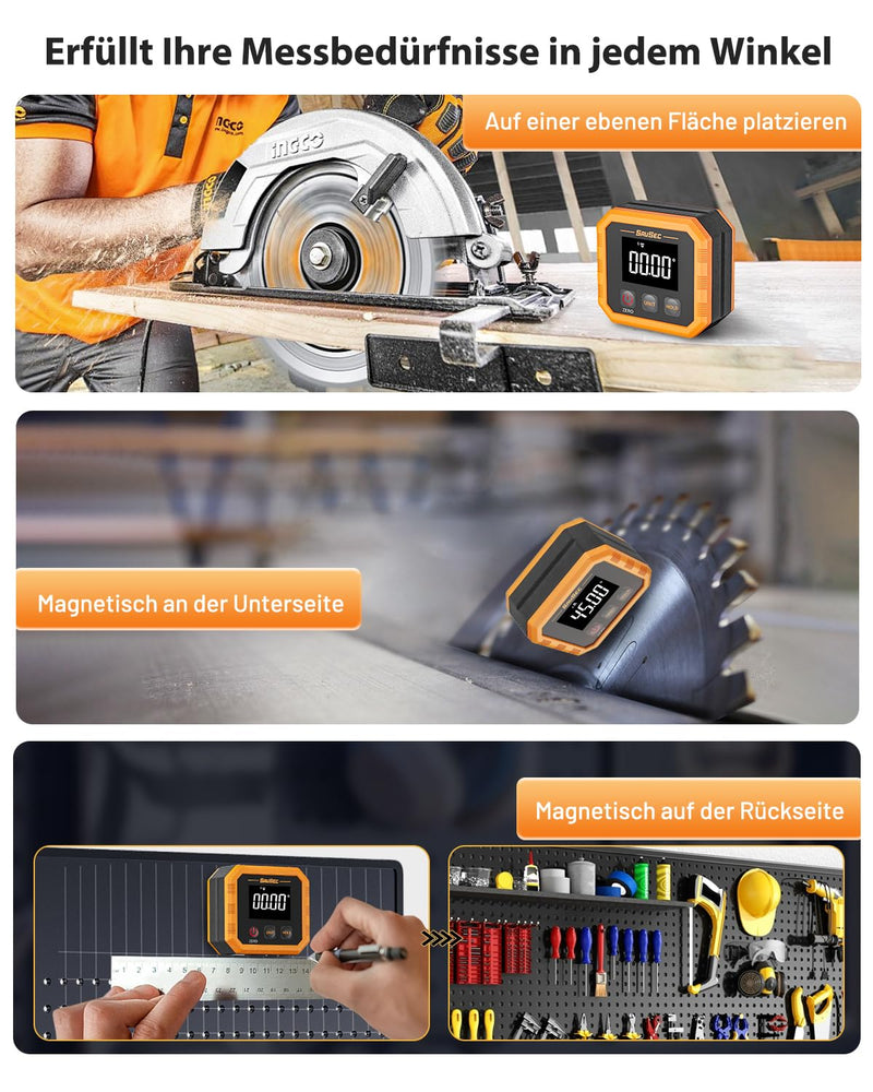 [Australia - AusPower] - SAVSEC Rechargeable Digital Protractor, Angle Finder with Magnetic Back & Base, LCD Inclinometer with 4 Measuring Units, Woodworking Tool for Construction, Carpentry, Mechanics IP54 