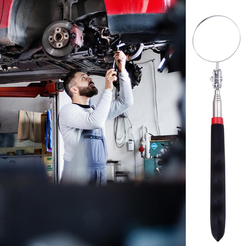 [Australia - AusPower] - 6 Pcs Extended Handle Telescopic Mirror Set - Car Inspection Mirror, 50mm Diameter, Round Handle, 360-Degree Rotation, Stainless Steel Universal Folding Telescopic Round Mirror (Black) 