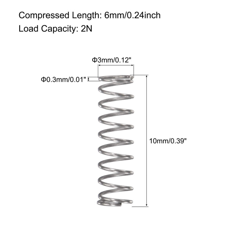[Australia - AusPower] - uxcell Compression Spring,304 Stainless Steel,3mm OD,0.3mm Wire Size,6mm Compressed Length,10mm Free Length,2N Load Capacity for Home Projects, Silver Tone,10pcs 10mm 