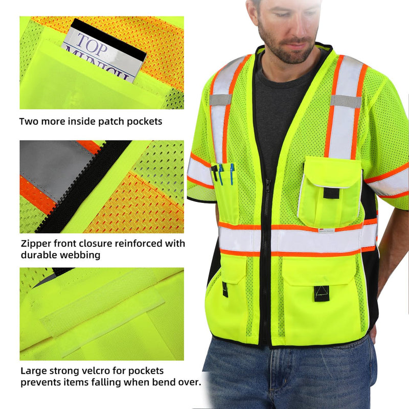 Dib Safety Reflective Mesh Vest ANSI Class 3, High Visibility with Pockets and Zipper, Made with 3M Reflective Tape, Yellow XL X-Large Yellow / Class 3