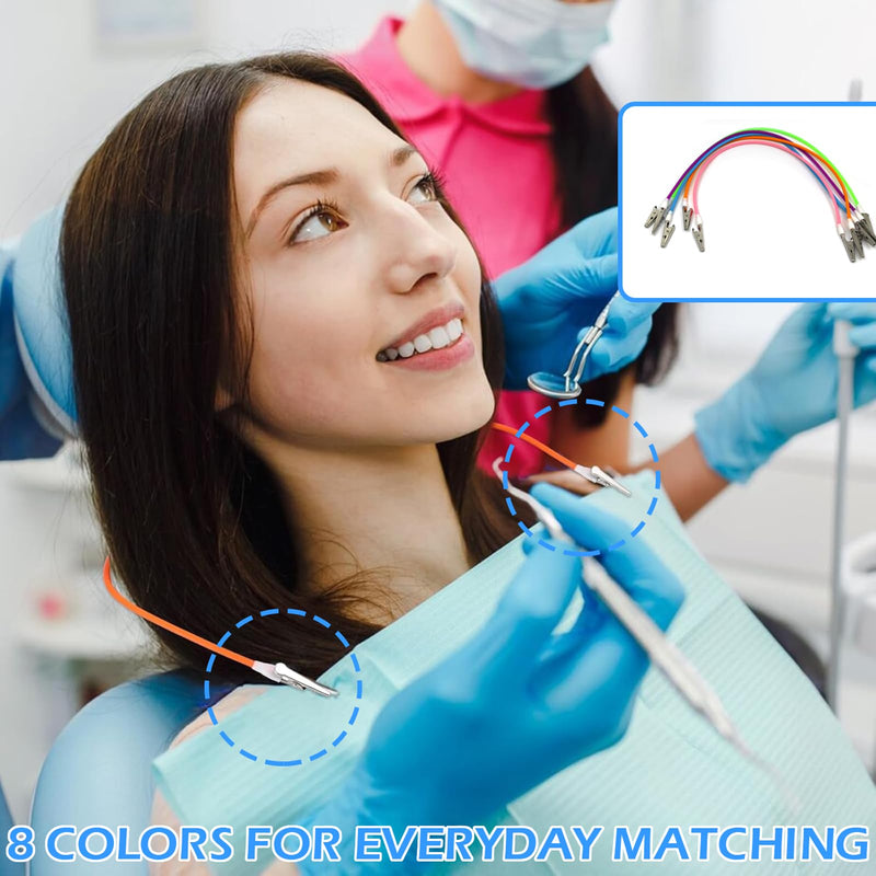 [Australia - AusPower] - 5PCS-Silicone Colorful Dentist Bib Holder Clip with Metal Clips Neck Chains, Dental Napkin Clip for Clinic, Colorful Silicone Lanyard Napkin Holder+ five hooks (Bright Color Series) 