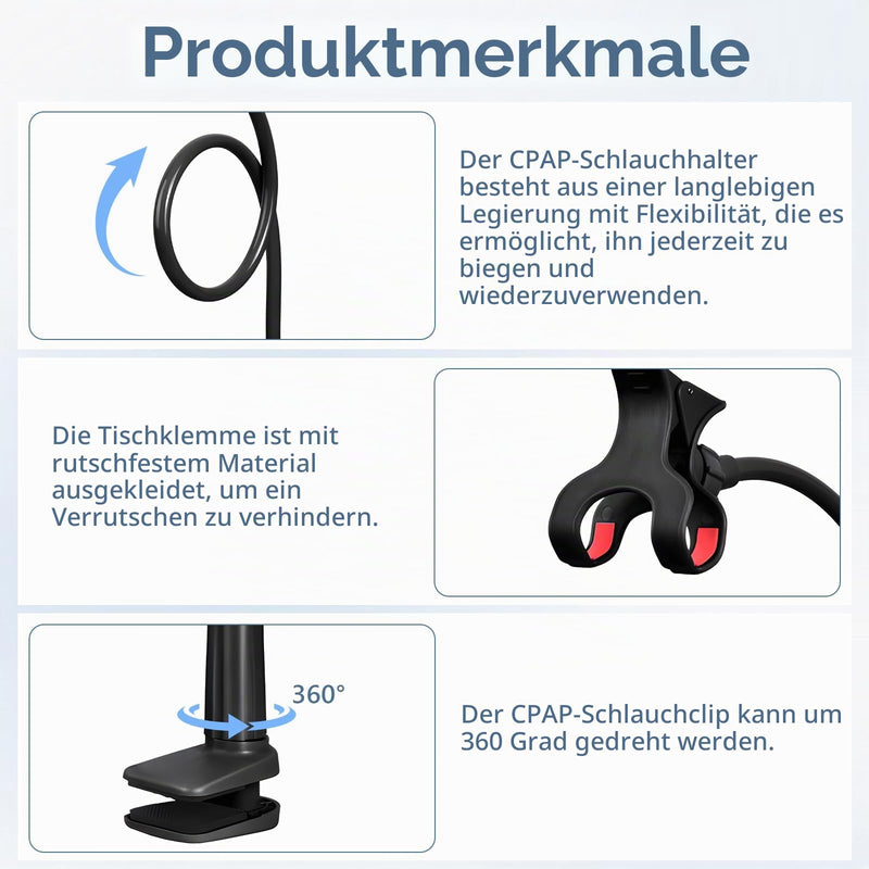 CPAP Hose Holder, 360° Rotation Regulation CPAP Hose Lifter and Hose Support Hanger to Prevent CPAP Hose Leakage & Tangling, CPAP Sleep Apnea Device Accessories (Black) black