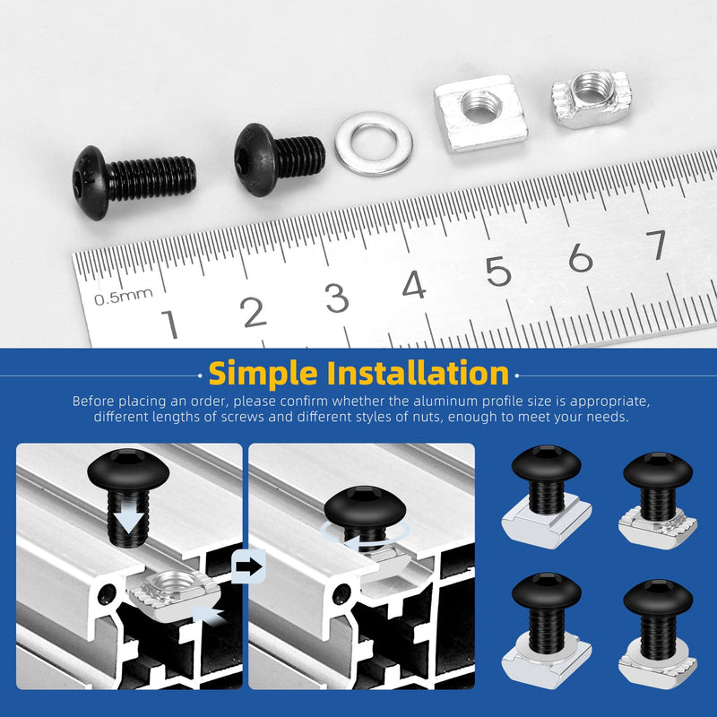 [Australia - AusPower] - Glarks 201pcs M5 T Slot Nut and Button Head Socket Cap Screw Kit for 2020 Series Aluminum Extrusion, 40pcs 2020 Series T Nut and 40pcs T Sliding Nut, 80pcs Hexagon Socket Screw with 40pcs Flat Washers Metal 