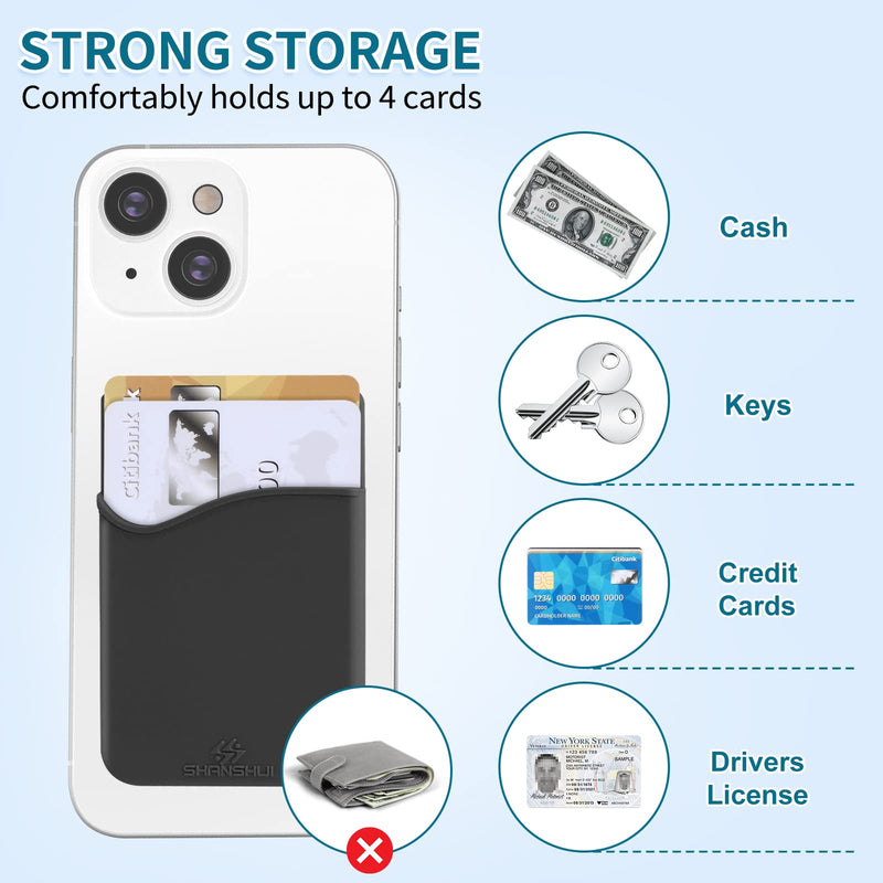 [Australia - AusPower] - SHANSHUI Phone Card Holder, Silicone Card Holder for Phone Case Wallet Credit Card Holder Strong Adhesive Pocket Stick on Compatible for iPhone & All Smartphones Multi-Colors(5 Pack) 