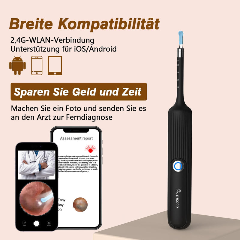 Flexible Ear Wax Remover Otoscope, 1080P Wi-Fi Ear Cleaner, 3.1 mm Ear Cleaner with Tweezers, Waterproof Ear Cleaner for Adults, Children and Pets
