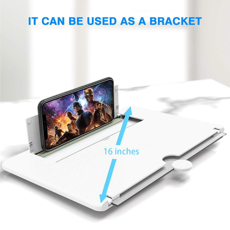 [Australia - AusPower] - 16 inch Screen Magnifier for Cell Phone 3D Magnifier Screen Enlarger for Movies,Videos,Reading,Gaming-Screen Amplifie with Foldable Phone Stand Holder. Compatible with All Smartphones-White White 
