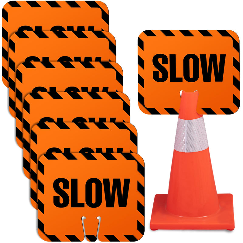6 Pcs Slow Traffic Cone Signs, 12.6 x 10.4 Inch Slow Down Signs Road Traffic Cone Top Warning Sign, Black and Orange High Visibility Road Construction Parking Safety Track Outdoor Neighborhoods 6