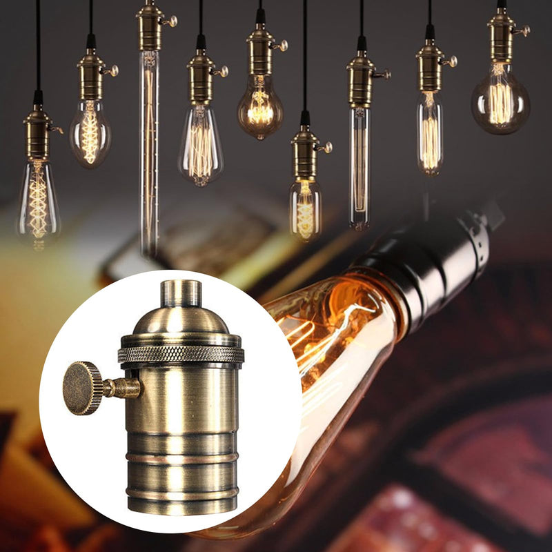 E27 Vintage Lamp Holder, E26/E27 Lamp Bulbs Construction Socket, Antique Copper Look Lamp Holder with On/Off Switch Pendant Light Socket for Edison Screw Bulb, Wall Table Ceiling Lamp