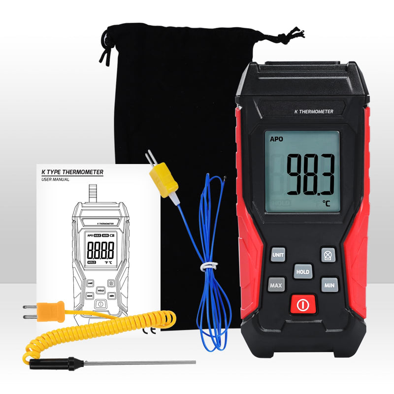 [Australia - AusPower] - Thermocouple Thermometer Digital K Type Thermometer, Thermocouple Tester(-328~2501℉) with 2 K-Type Thermocouples LCD Display Temperature Tester for K Type (Single Channel) 
