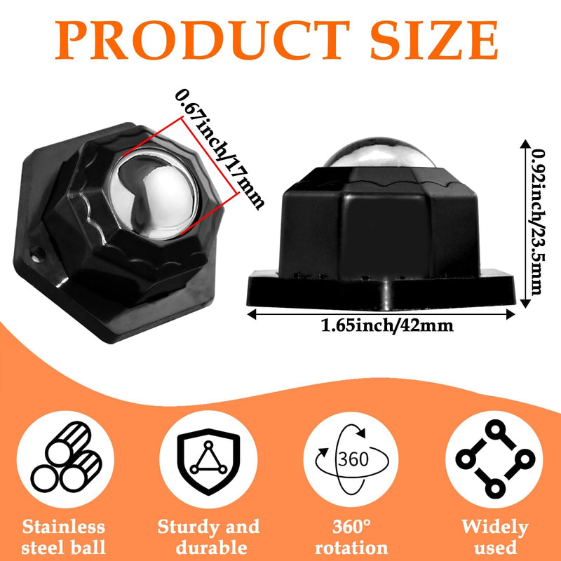 [Australia - AusPower] - 4Pcs Ball Bearing Rollers, 360º Rotation Universal Ball Casters, 200Lbs Self Adhesive Mini Caster Wheels for Trash Can, Storage Box, Small Furniture 1.46 x 0.9" 4 
