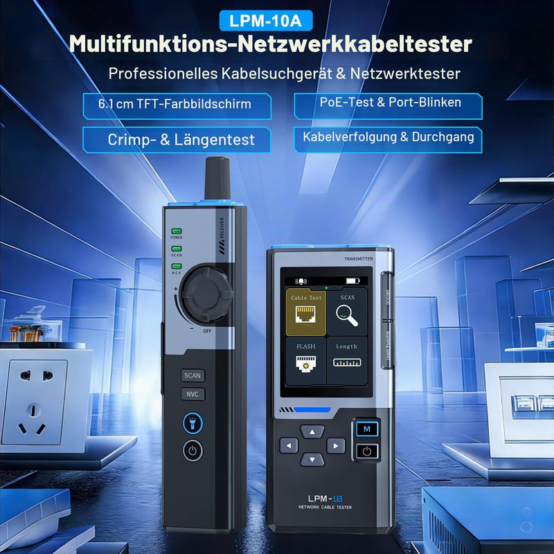Network Tester, Network Tester, Cable Network Cable Tester, Interference-free PoE Cable Test, Crimp Test, Cable Speed, Port Flashing Detection, NCV Contactless Detection (LPM-10A)