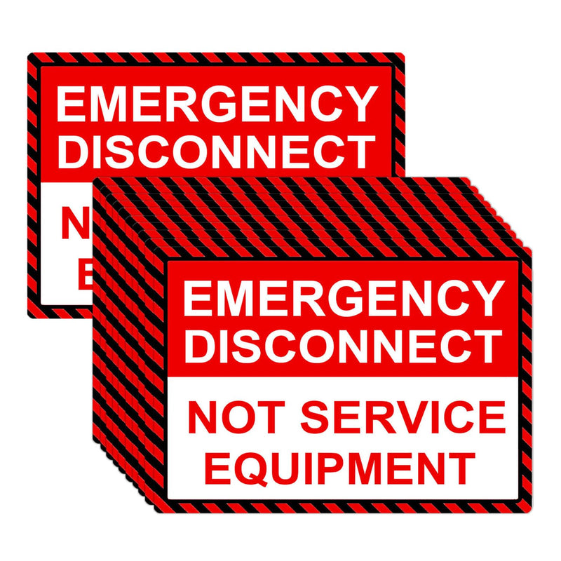 NEC compliant Emergency Disconnect NOT Service Equipment Labels Decal, 5×3.5 inch Waterproof Notice Danger Stickers for Ultra Durable Electrical (10 Pcs)