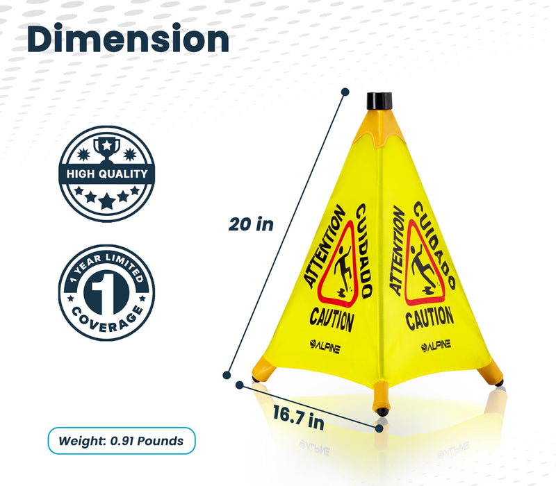 Alpine Caution Wet Floor Sign - Pop Up Slippery When Wet Sign, Wall Mounted Foldable Bilingual Yellow Safety Warning Caution Cone For Commercial & Office Use (20 Inches) 20 Inches