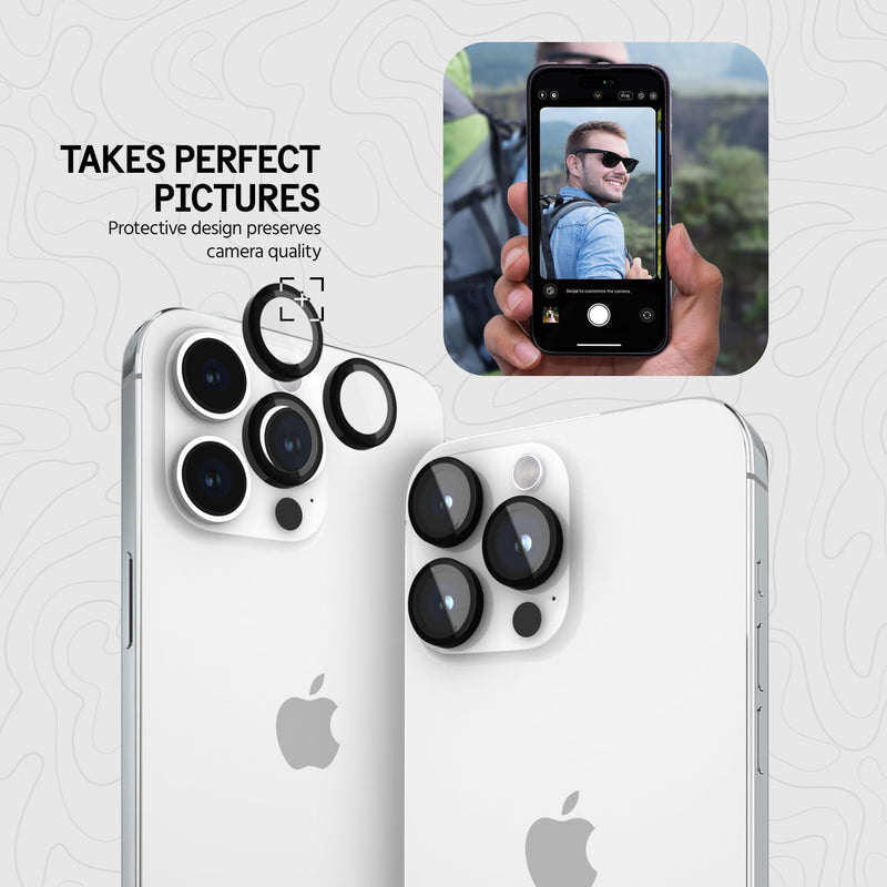 [Australia - AusPower] - Pelican Camera Lens Protector w/ Aluminum Rings for iPhone 15 Pro Max/iPhone 15 Pro - 9H Tempered Glass - Durable Anti-Scratch, Anti-Shatter, HD View w/Night Shoot, Case Friendly, Easy Install - Black iPhone 15 Pro / iPhone 15 Pro Max 
