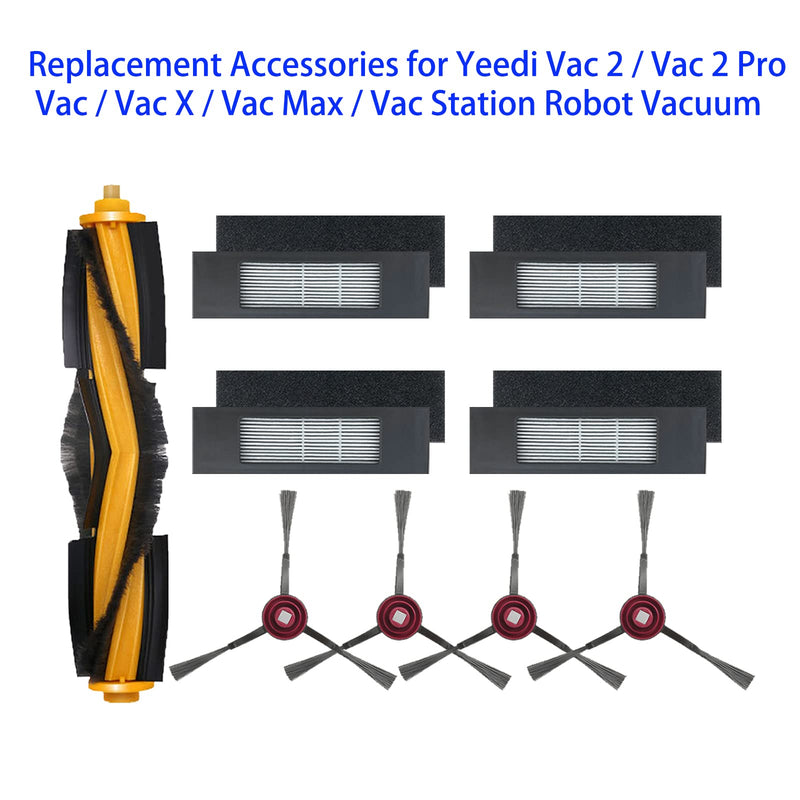 Replacement Accessories Kit for Yeedi Vac/Vac X/Vac Max/Vac Station/Vac 2/ Vac 2 Pro Robot Vacuum Include 1Main Brush 4 Side Brushes 4 Filter Parts (9 Pack)