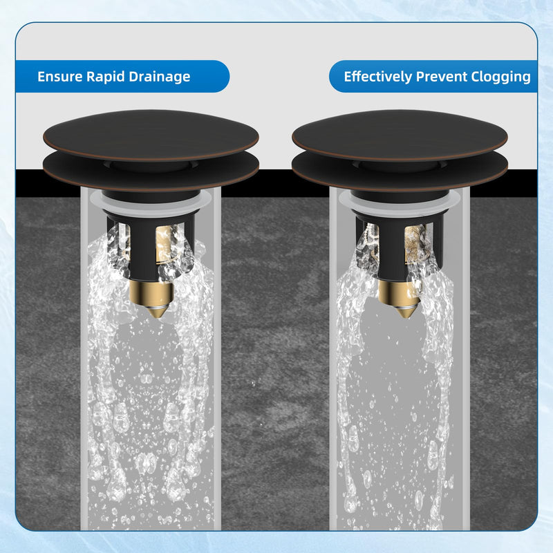 iFealClear 2 Pack Universal Bathroom Sink Stopper, Pop Up Sink Drain Strainer with Hair Catcher, Fit 1.1"-2.36" US Basin, Wash Basin Drain Plug with Big Cover Cap, Brass Bounce Core, Oil Rubbed Bronze Oil Rubbed Bronze Finished