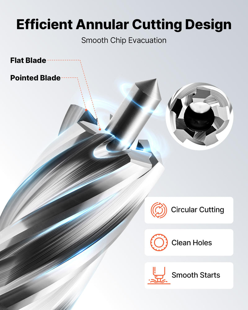 VEVOR Annular Cutter Set, 5 pcs Weldon Shank Mag Drill Bits Kit, 1" Cutting Depth, 5/8" Cutting Diameter, HSS, 3 Drill Bits with 2 Pilot Pins and 3 Plastic Cases, for Magnetic Drills, Steel, Aluminum (5/8" * 1")