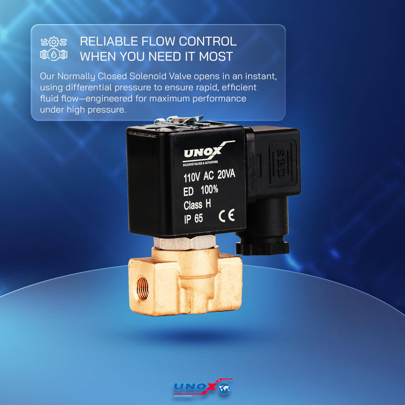 UNOX 1/8" NPT Solenoid Valve 110V AC, Brass Control Valve Normally Closed - 0-232 PSI Multi-Purpose Reliable Control Valve for Water, Air, and Gas - Solenoid Valves 0.125 Inch