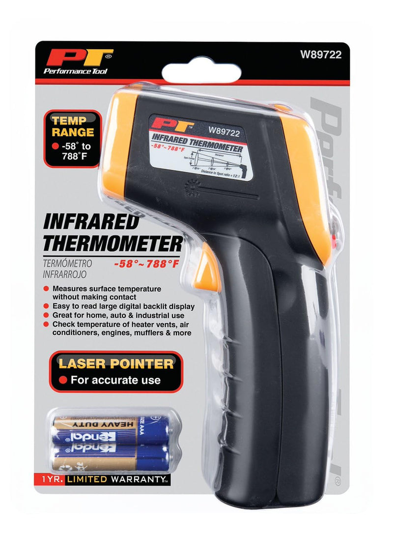 [Australia - AusPower] - Performance Tool W89722 Non-Contact Digital Laser Infrared Thermometer, Orange and Black With 12:1 Spot Ratio 
