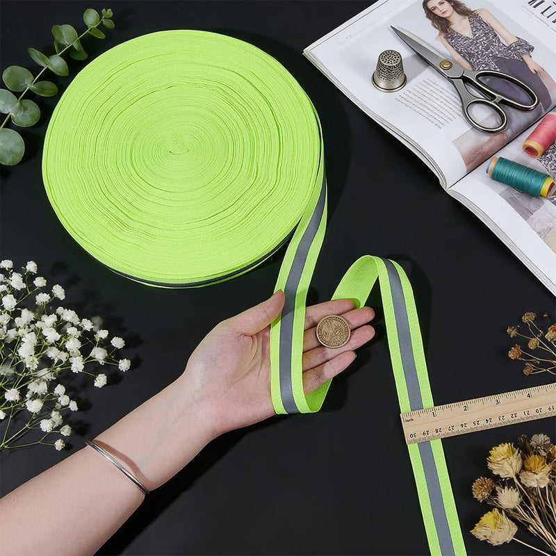 OLYCRAFT 1 Inchx109.4 Yards Reflective Ribbon Sew On Reflective Tapes Silver Sew On Warning Strip High Visibility Reflection Tape Strip for Clothing Trim Decor Jacket Backpacks Pet Collars(Green)