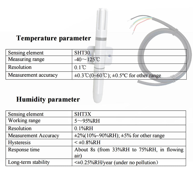 [Australia - AusPower] - RTU Temperature Sensor, Modbus Greenhouse Humidity Monitor, RS485 Thermometer, Calibrated High Accuracy Analog Humidity Transmitter, -40℃ to 125℃ Temp Sensor 