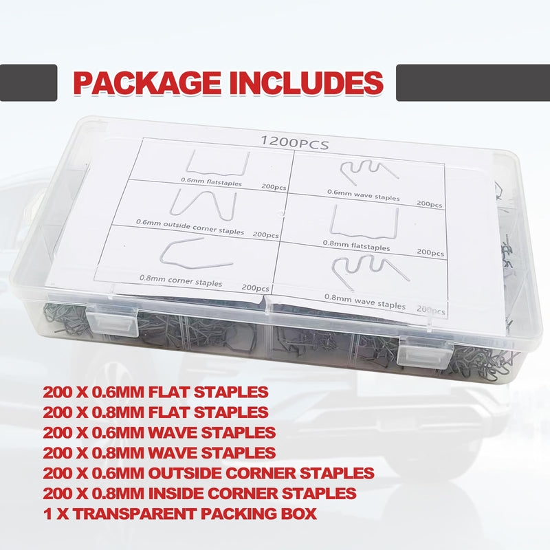 [Australia - AusPower] - 1200 Plastic Welder Staples - 6 Types Hot and Wave Staples for Car Bumper Repair, Architectural Modeling, and Plastic Craft Welding Supplies 