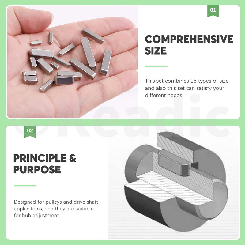 [Australia - AusPower] - Keadic 140Pcs 16 Sizes 304 Stainless Steel Key Stock Assortment Set 8mm 10mm 12mm 16mm 20mm 25mm 30mm Round Ended Parallel Drive Shaft Key Parallel Keys Pulley Feather Key for Fastening Connection 