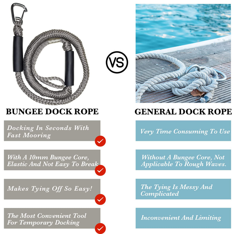 316 Stainless Clip 3 Feet Boat Bungee Dock Lines 2PCS Boat Accessories Marine Grade Quickly Mooring for Jet Ski, SeaDoo,Kayak, Pontoon Boat, Dinghy 3~4.5 Feet (Grey, 3 Feet) Grey