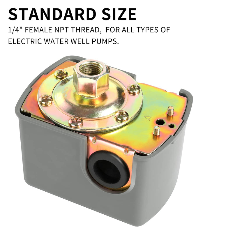[Australia - AusPower] - Pessure Switch for Well Pump, Enmja 40-60Psi Water Pressure Switch Adjustable Differential, 1/4" Female NPT Water Pump Pressure Control Switch 