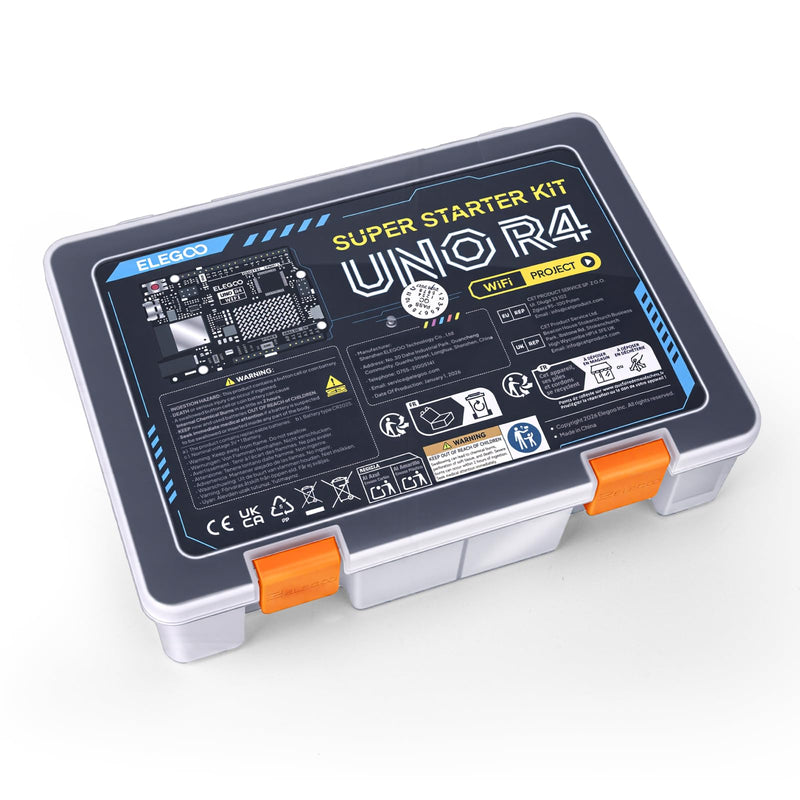 ELEGOO UNO R4 WiFi Super Starter Kit Compatible with Arduino for Beginners | 48 MHz processor, over 200 high-quality components, STEM programming kit, online tutorials, suitable for students and makers