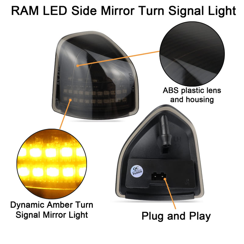 Dynamic Sequential LED Side Mirror Marker Lights Compatible with Dodge Ram 1500 2500 3500 4500 5500 Truck 2010-2018 Towing Mirror Turn Signal Indicator Lamp Accessories