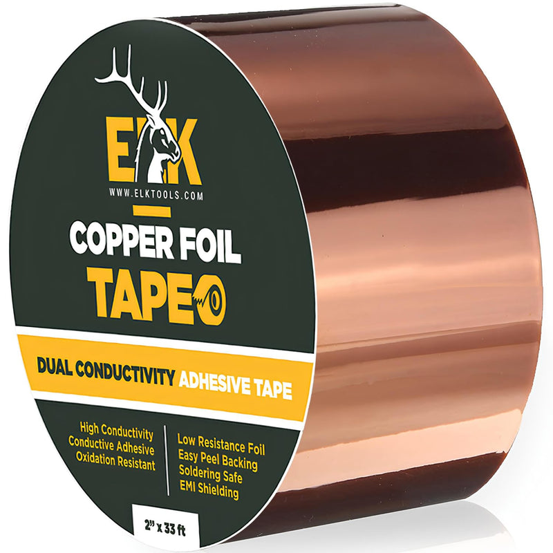 [Australia - AusPower] - ELK Copper Foil Tape - 2” x 33ft - with Conductive Adhesive for Guitar, Crafts, Electrical Repairs and Grounding - Conductive Copper Tape 2 Inches x 33 Feet 1 