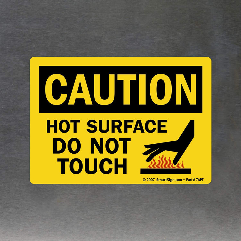 SmartSign - U9-1794-ND_3.5x5 Adhesive Vinyl OSHA Safety Sign, Legend "Caution: Hot Surface Do Not Touch", 3.5" high x 5" wide, Black on Yellow 3.5" x 5" Durable Non-Reflective Decal