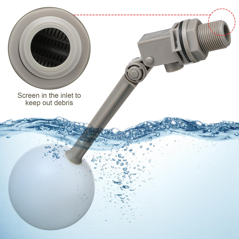 [Australia - AusPower] - Cinnvoice 2 Pack Water Float Valve with Adjustable Arm, Water Float Ball 3/4 inches Grey Valve for Tank Automatic Shut off Livestock Waterer 