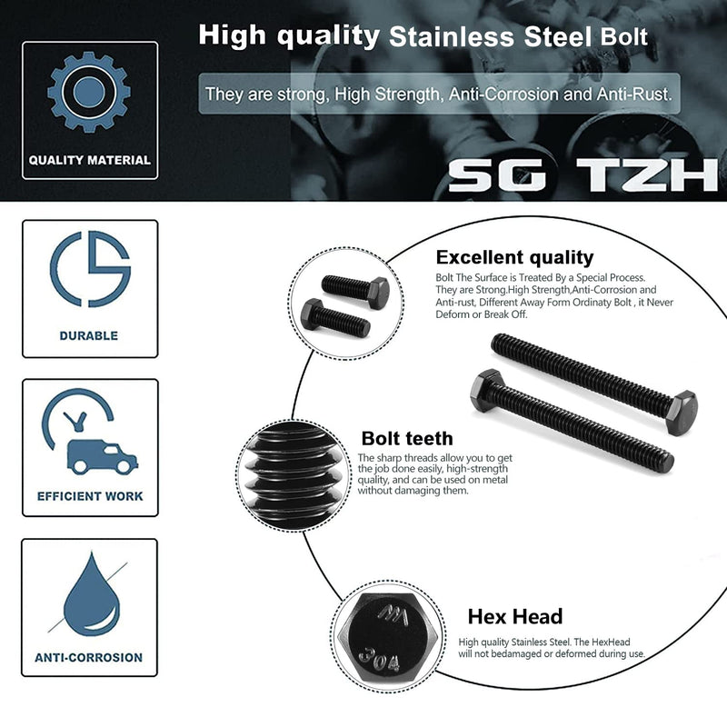 [Australia - AusPower] - 3/8-16 x 1-1/4" Hex Head Screw Bolt, 20Pcs 18-8 (304) Stainless Steel, Fully Threaded,Black Oxide by SG TZH 20 3/8-16 x 1-1/4" 