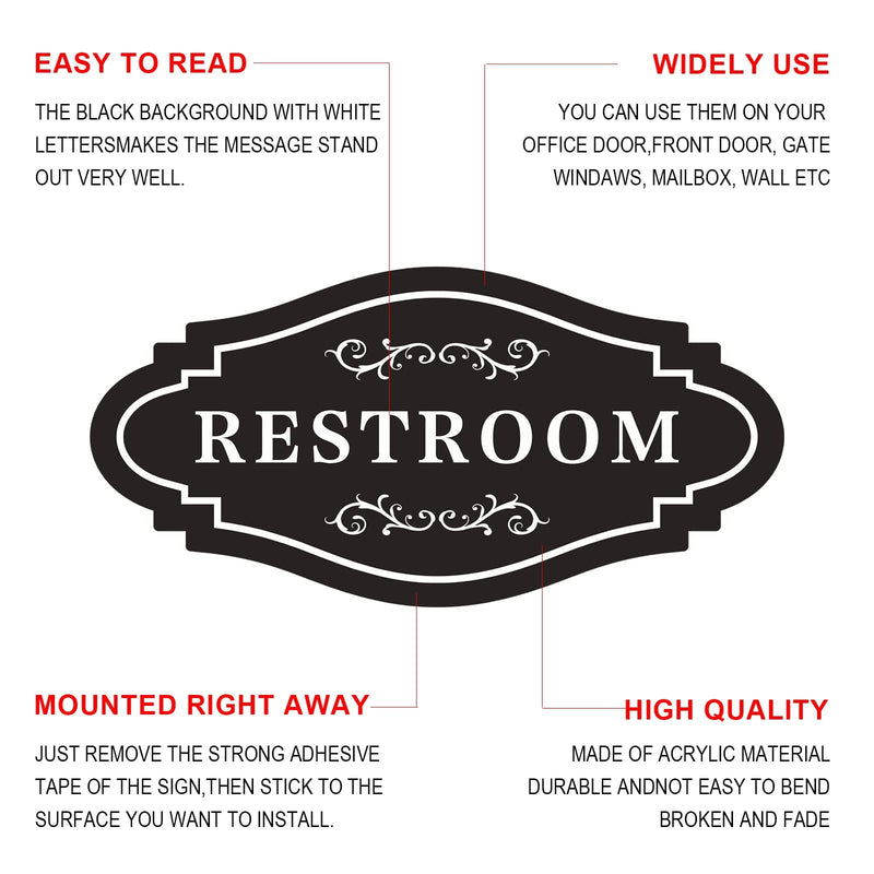 [Australia - AusPower] - Restroom Sign,restroom signs for business,restroom sign for home,unisex bathroom sign or Bathroom signs for door, 4 x 8 inch-Easy Installation Without Any Tools ? RESTROOM-1) 