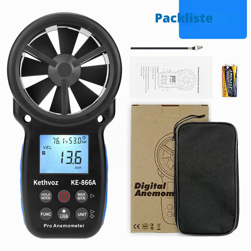 Wind Gauge HVAC Anemometer, Kethvoz Wind Meter CFM Air Flow Tester Wind Speed Meter Measure Air Flow Speed Wind Temperature for Air Vent Dust Collection Drone Shooting KE-866A