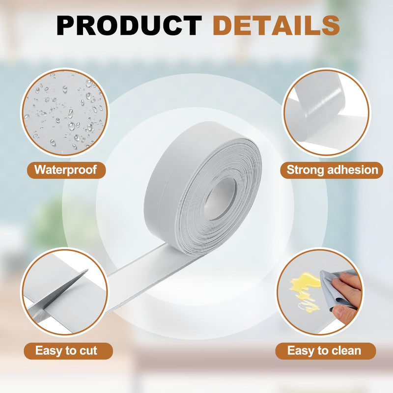 uxcell Caulk Tape Waterproof, 0.83 Inch x 16.4 ft Self-Adhesive Sealant Sealing Strip Caulking Sealant Tape PVC with Tool for Kitchen Sink Toilet Bathroom Bathtub Floor, Gray