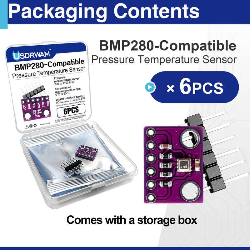 [Australia - AusPower] - 6PCS 3.3V Sensor Module for BMP280 Atmospheric Pressure Sensors Arduino‑Compatible I2C/SPI 