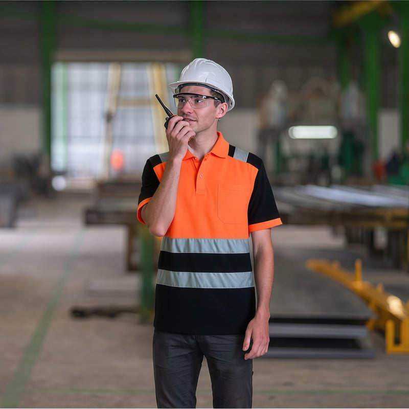 Safety Shirt for Men Hi Vis Reflective Shirt Workwear,Quick Drying Breathable Soft T Shirt Large Orange+black
