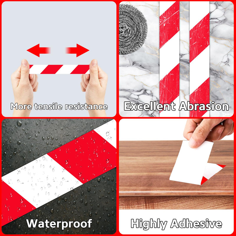 2 Inch x 108 Ft Red & White Caution Floor Tape - Safety Warning Hazard Tape Roll - Strong Adhesive Waterproof High Visibility Stripe Tapes - Ideal for Marking, Garage, Construction, Warehouse 2 Inch x 108 Ft Red & White Caution Tape