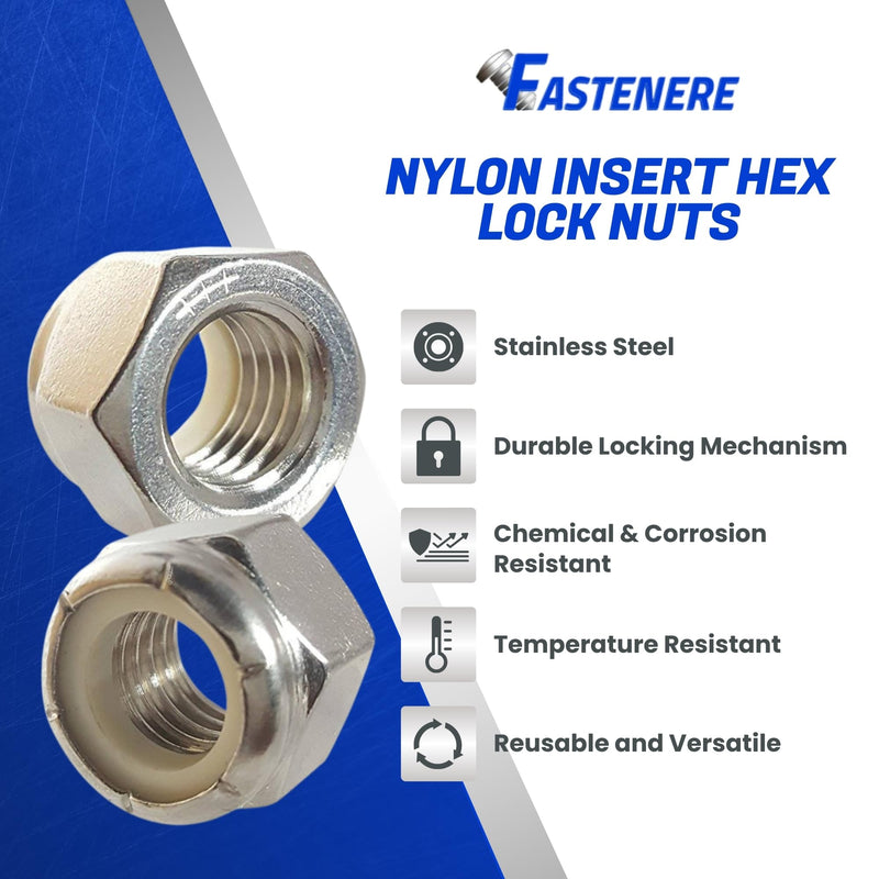 [Australia - AusPower] - Nylon Insert Hex Lock Nuts - 1/4"-20 (100-Pack) Stainless Steel 18-8, Plain Finish, Corrosion-Resistant, Durable Multi-Use Hardware Nuts - Secure Fastening with Hex Socket Drive 1/4-20 (100 Pack) 
