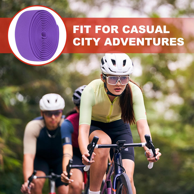 PATIKIL Bike Handlebar Tape, 2 Rolls 6.6 Feet Bike Grip Tape High-Elasticity EVA Foam Cycling Handle Wraps Comfortable Non-Slip Shock Bicycle Wrap with End Plugs for Road Bike, Purple
